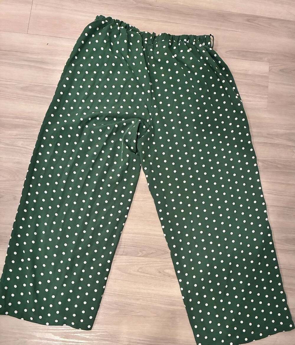 Unbranded Polka Dot Wide Leg Pants Green White Smocked Waist